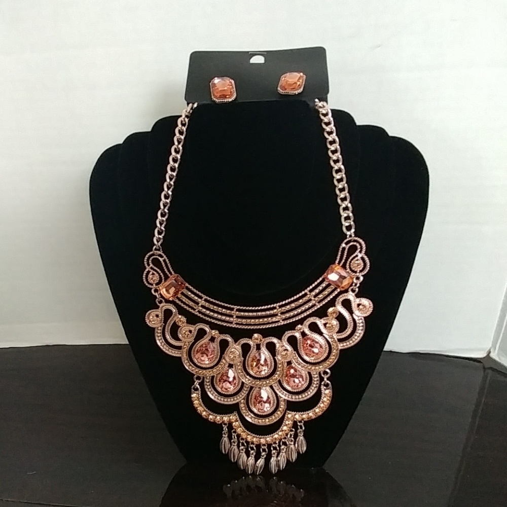 Rose Gold Necklace and Earrings Set